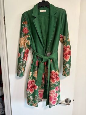 SOLAIRE Green Floral Belted Coat | Statement Jacket | Size 6